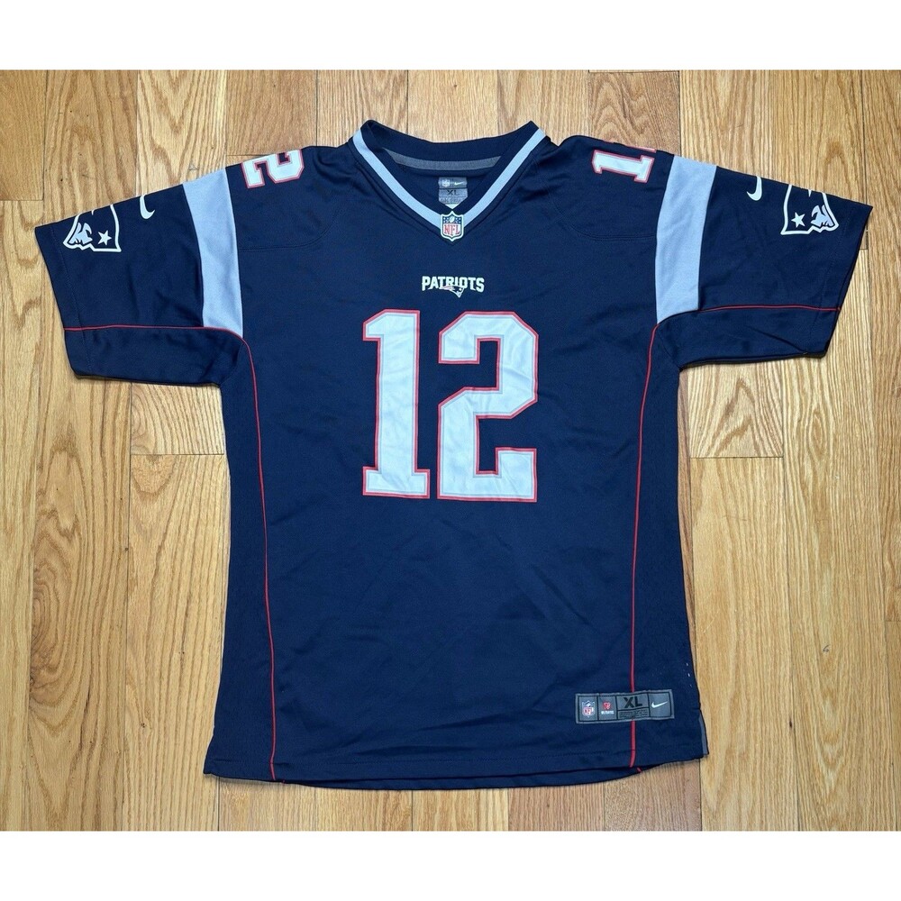 Nike On Field New England Patriots #12 Tom Brady Youth Navy Blue Jersey Sz XL